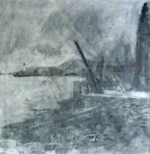FromTheMuseumPier, 2016 (charcoal on paper)