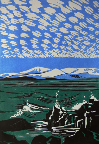 Cirrius over the Black Isle, 2016 (reduction lino print)